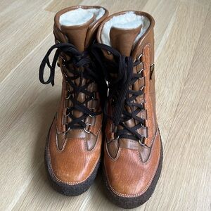 Vintage Dival Winter Boots Italian Leather Wool Lined Mens 8 Brown Lace up